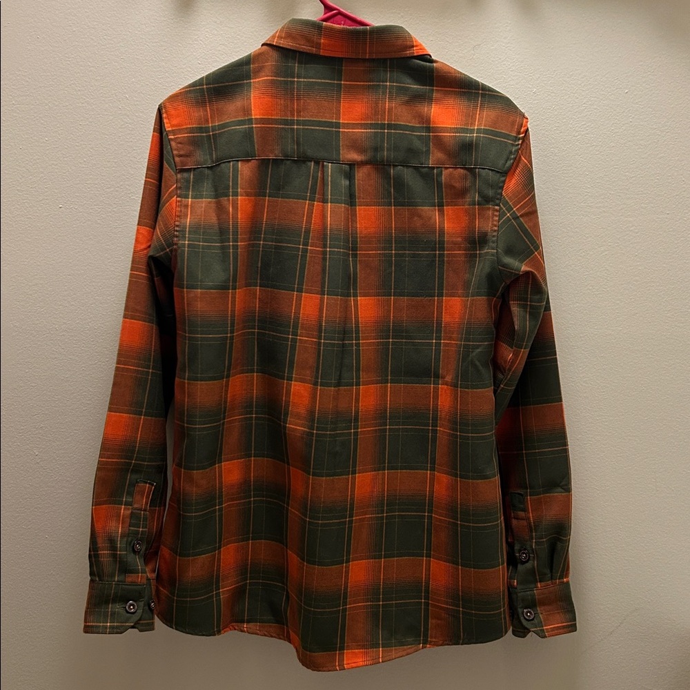 DIXXON Woman’s “Trailblazer” Orange and Green Plaid Button-Down Flannel - Picture 2 of 4